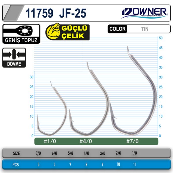 Owner 11759 JF-25 Jigger Light Jig İğnesi No:3/0