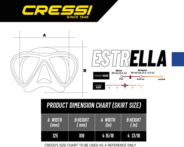 Cressi Estrella Tek Parça Cam Dalış Maskesi Siyah