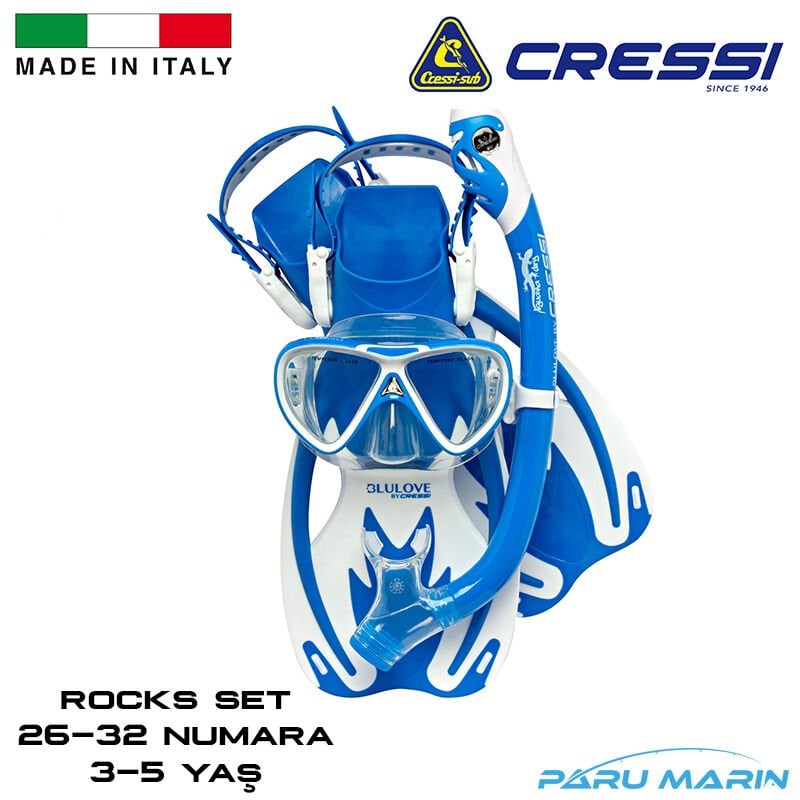 Cressi Rocks 3-5 yaş 26-32 Numara Maske Palet Şnorkel Seti
