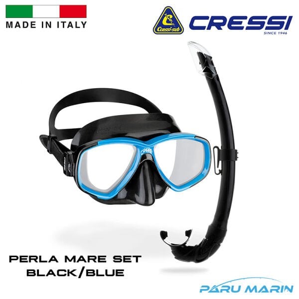 Cressi Perla Mare Maske ve Şnorkel Set Siyah / Mavi