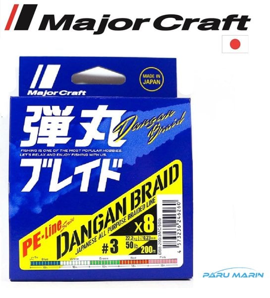 Major Craft Dangan Braid İp DB8 PE 3.0/0.23mm/22.2kg/300mt. Multi
