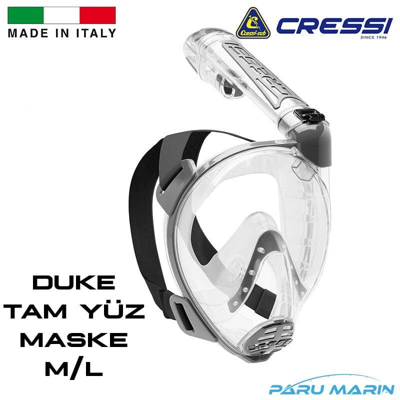 Cressi Duke Tam Yüz Maske M/L Clear Silver