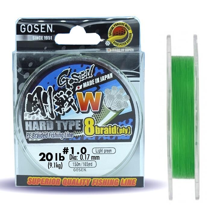 Gosen W8 Hard İp Misina 150mt. PE 1.0 0.17mm 20lb/9.1kg A.Yeşil