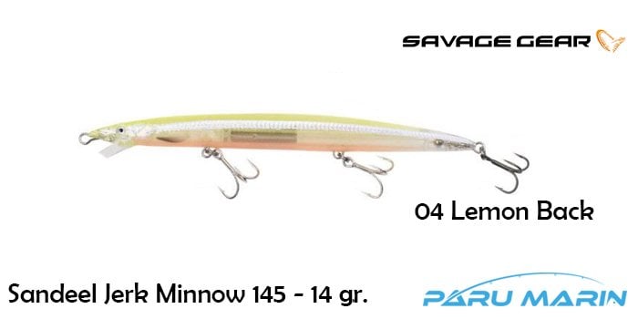 Savage gear Sandeel Jerk Minnow 145 14g - 04-Lemon Back