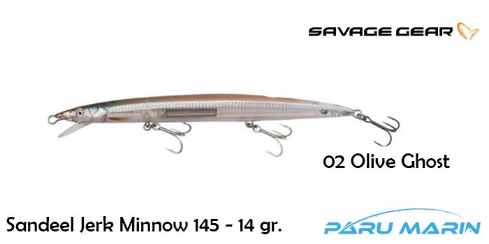 Savage gear Sandeel Jerk Minnow 145 14g - 02-Olive Ghost
