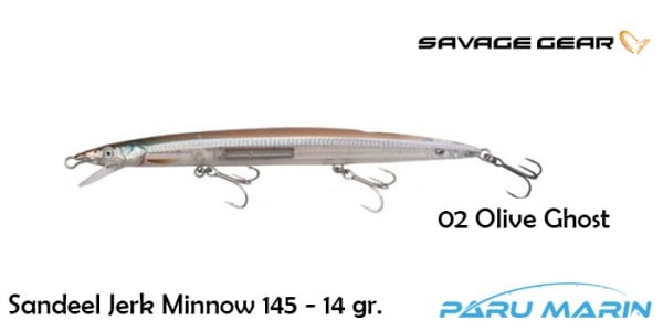Savage gear Sandeel Jerk Minnow 145 14g - 02-Olive Ghost