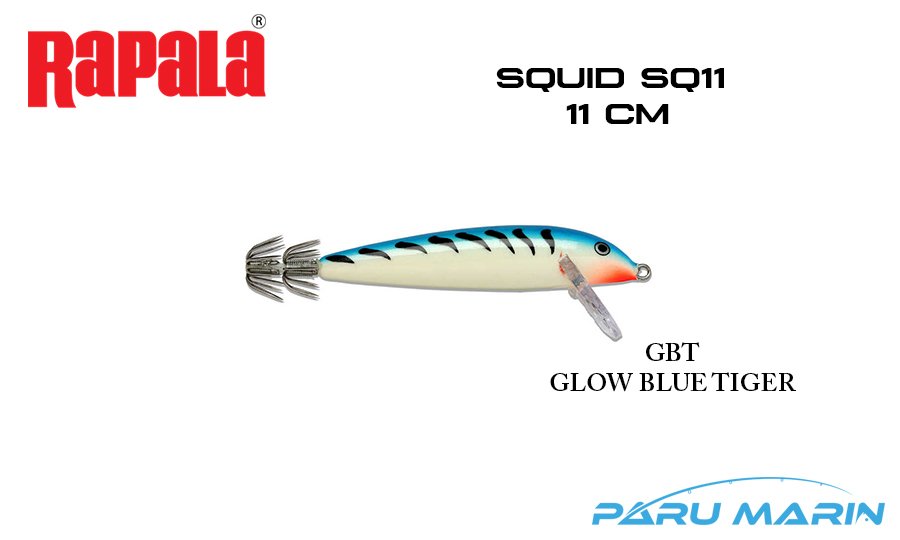 Rapala Squid SQ11 -  11 cm Sahte Kalamar Zokası GBT - GLOW BLUE TIGER