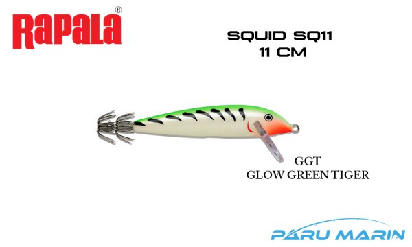 Rapala Squid SQ11 -  11 cm Sahte Kalamar Zokası GGT - GLOW GREEN TIGER