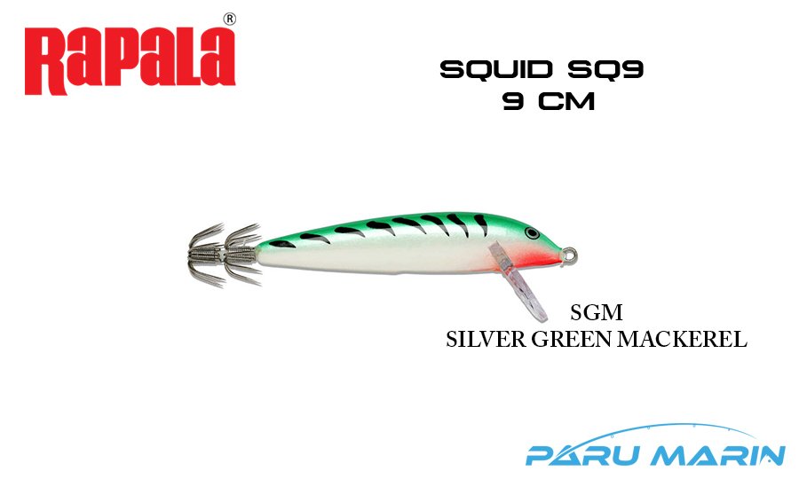 Rapala Squid SQ9 -  9 cm Sahte Kalamar Zokası SGM - SILVER GREEN MACKEREL