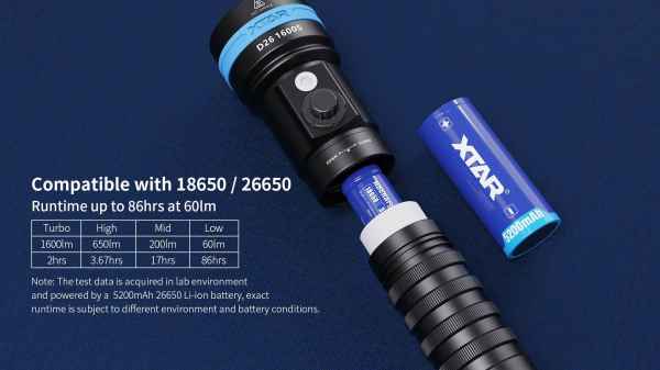 XTAR D26 1600S Dalış Feneri 100mt. 1600 Lümen