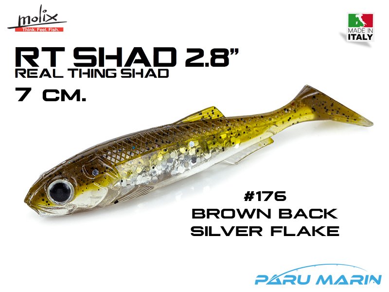 Molix RT Shad 7cm/2.8'' Silikon Yem, #176 UV Brown Back Silver Flake