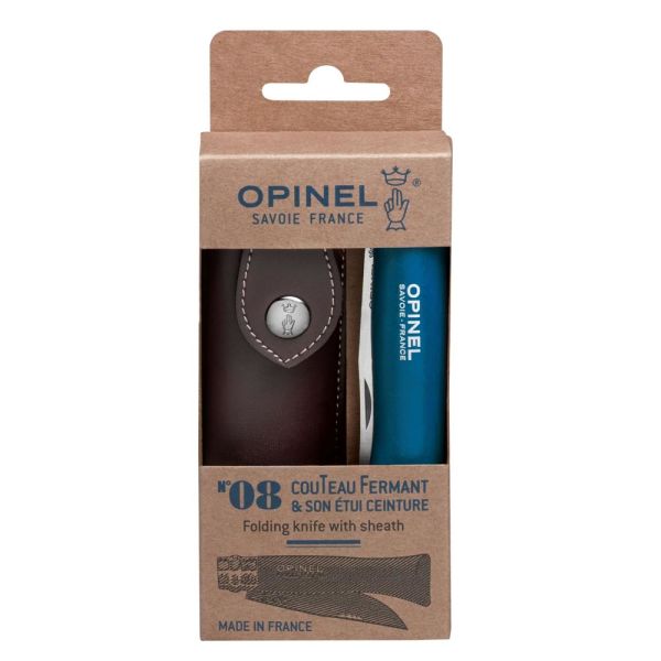 Opinel Inox 8 No Deri Kılıflı Paslanmaz Çakı Mavi