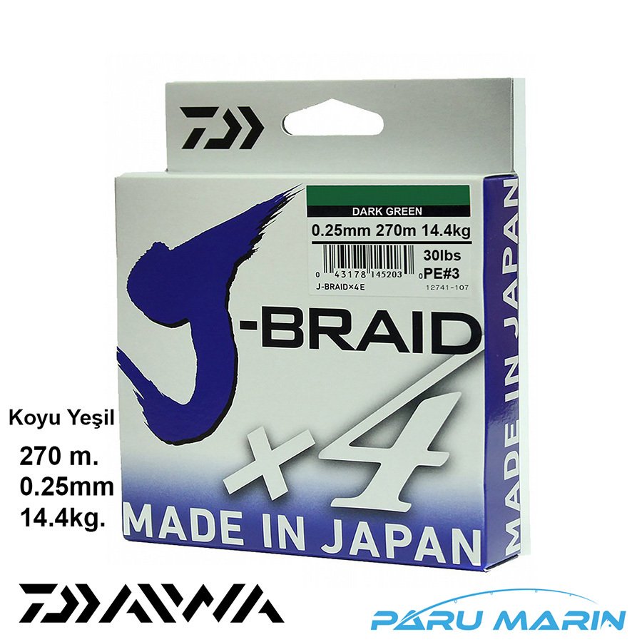 Daiwa J-Braid x4 Koyu Yeşil 270 Mt. 0.25mm 14.4kg. İp Misina