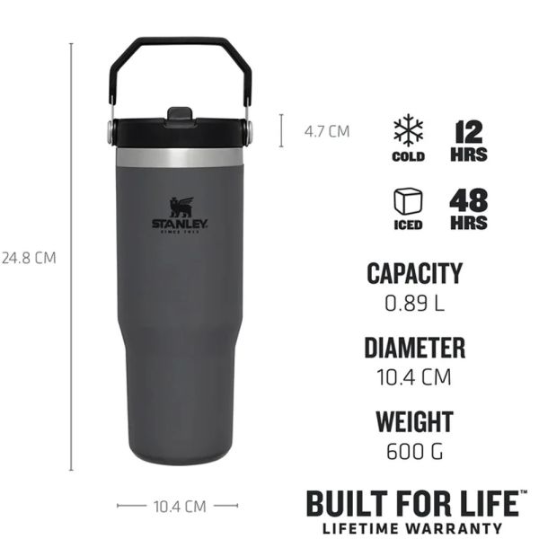 Stanley The IceFlow Flip Straw Tumbler Pipetli Termos Bardak 0,88 LT Antrasit