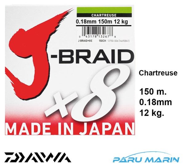 Daiwa J-Braid x8 Açık Yeşil 150 Mt. 0.18mm 12 kg. İp Misina