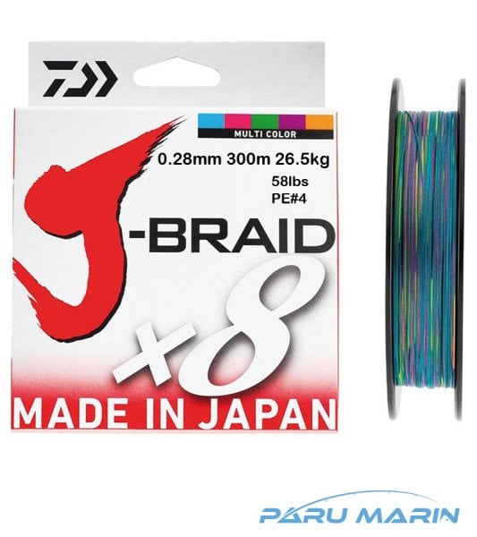 Daiwa J-Braid x8 Multi Color 300 Mt. 0.28mm 26.5kg. İp Misina