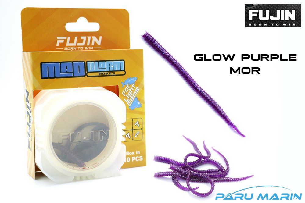 Fujin Mad Worm 9 cm LRF Silikonu Boru Kurdu Glow Purple