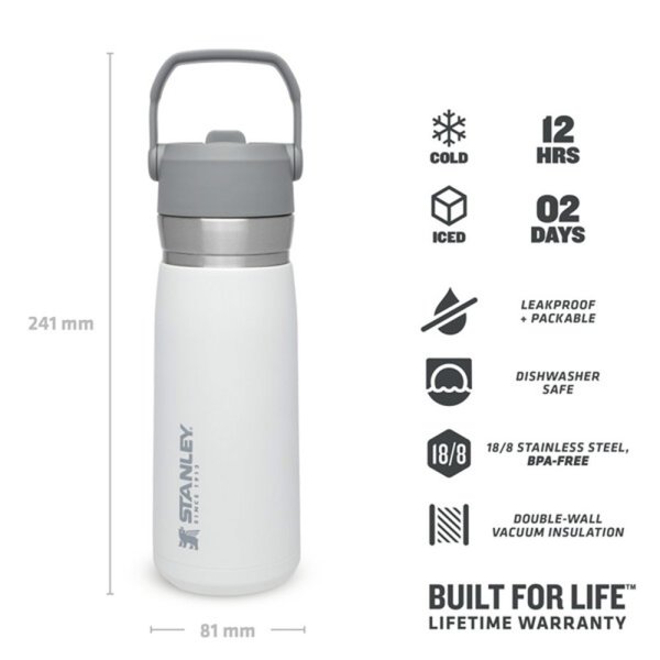 Stanley GO Iceflow Pipetli Paslanmaz Çelik Soğuk Su Termosu 0.65 LT BEYAZ