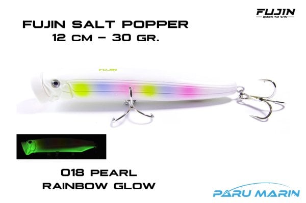 Fujin Salt Popper SP120SW Sahte Balık, 018 Pearl Rainbow Glow