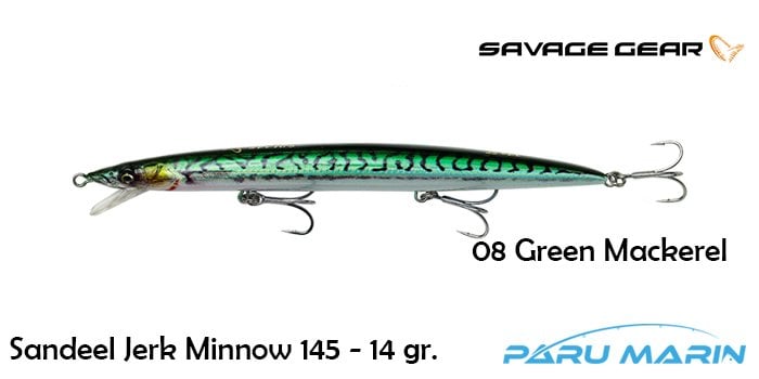 Savage gear Sandeel Jerk Minnow 145 14g - 08-Green Mackerel