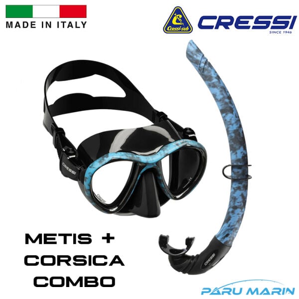Cressi Combo Metis + Calibro Dalış Seti Blue Camo