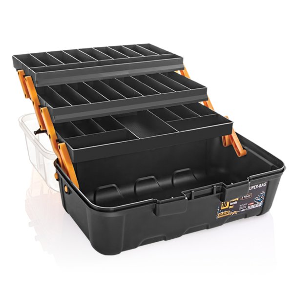 Super Bag ASR-5038 16'' Şeffaf Kapaklı Balıkçı Takım Çantası SİYAH