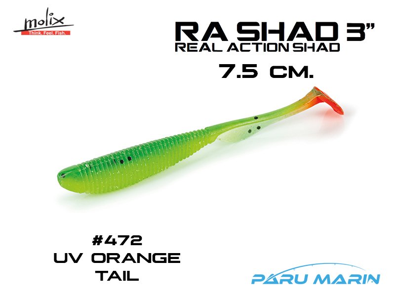 Molix RA Shad 7.5cm/3'' Silikon Yem, #472 UV Orange Tail