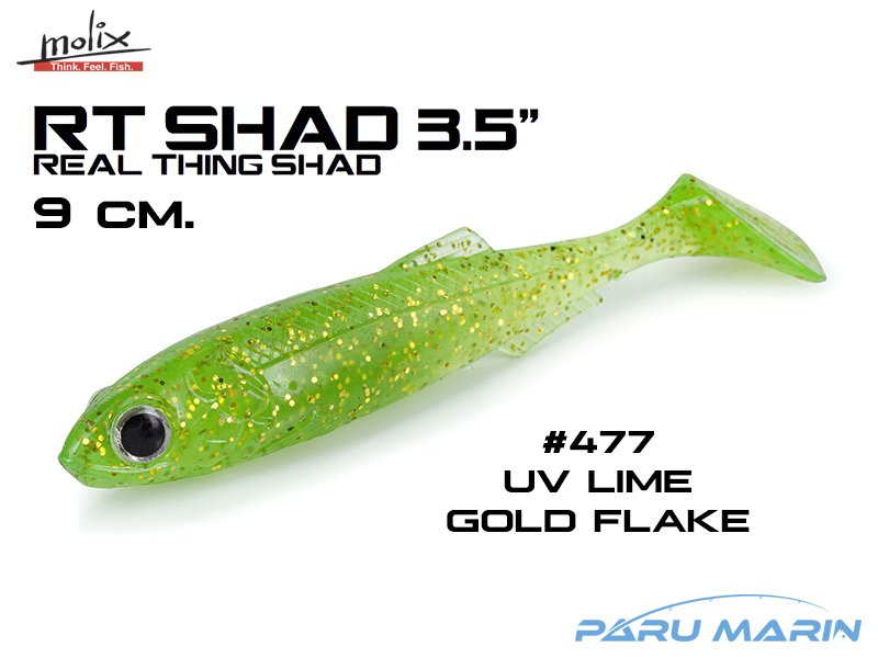 Molix RT Shad 9cm/3.5'' Silikon Yem, #477 UV Lime Gold Flake