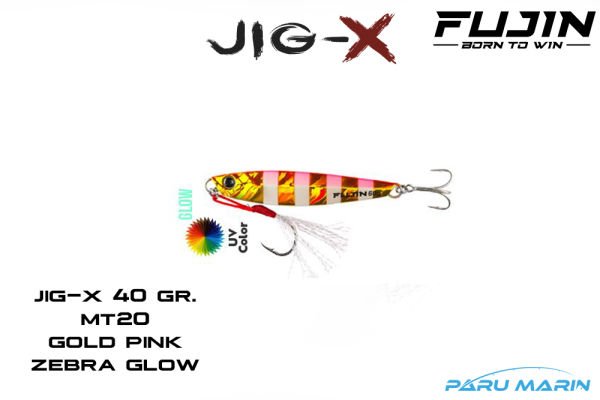 Fujin Jig-X 40gr. Shore Jigging - Jig Yem GOLD PINK ZEBRA GLOW