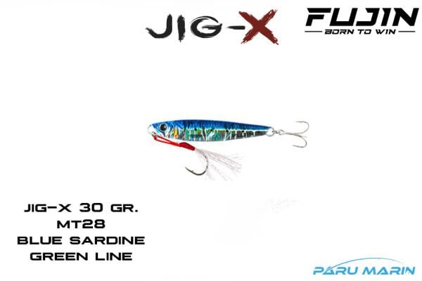 Fujin Jig-X 30gr. Shore Jigging - Jig Yem BLUE SARDINE GREEN LINE