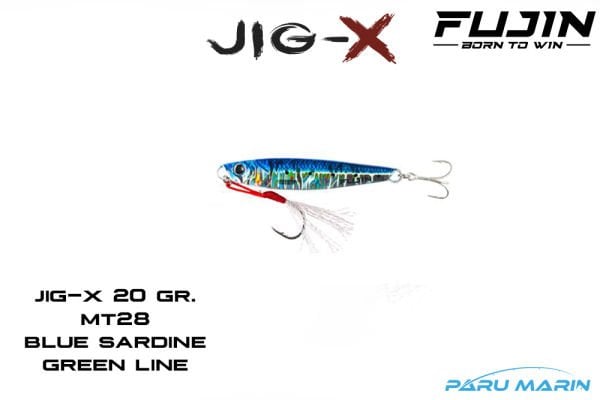Fujin Jig-X 20gr. Shore Jigging - Jig Yem BLUE SARDINE GREEN LINE
