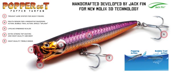 Molix Popper 85T 8.5 cm. Sahte Balık, #180 Silver Albino