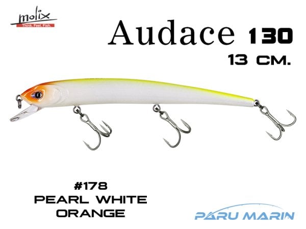 Molix Audace 130 - 13 cm. Sahte Balık, #178 Pearl White Orange