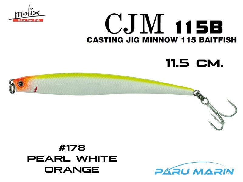 Molix Casting Jig Minnow 115  - 11.5 cm. Sahte Balık, #178 Pearl White Orange